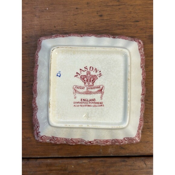 Set Of 2 Mason's Vista Red Pink Ironstone 4” Square Bowls Made in England READ - Picture 7 of 11